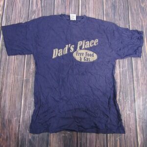 Vintage Dads Place Shirt Mens Large Blue Funny Novelty Free Food & Gas Tultex